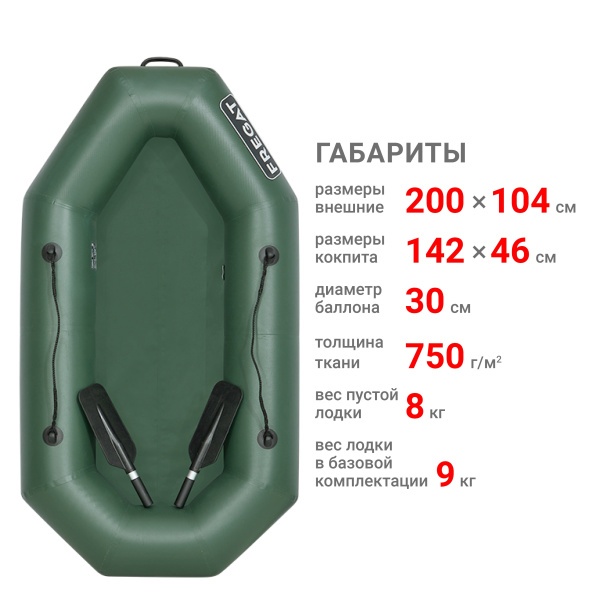 М-1 Оптима лайт (200 см) с гребками Лодка (зеленая 2613)